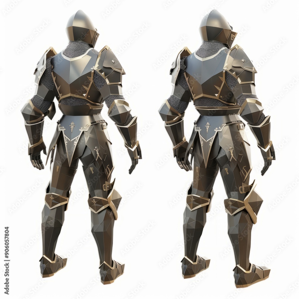 3D Render, Low Poly style of a knight's full plate armor set, on ...