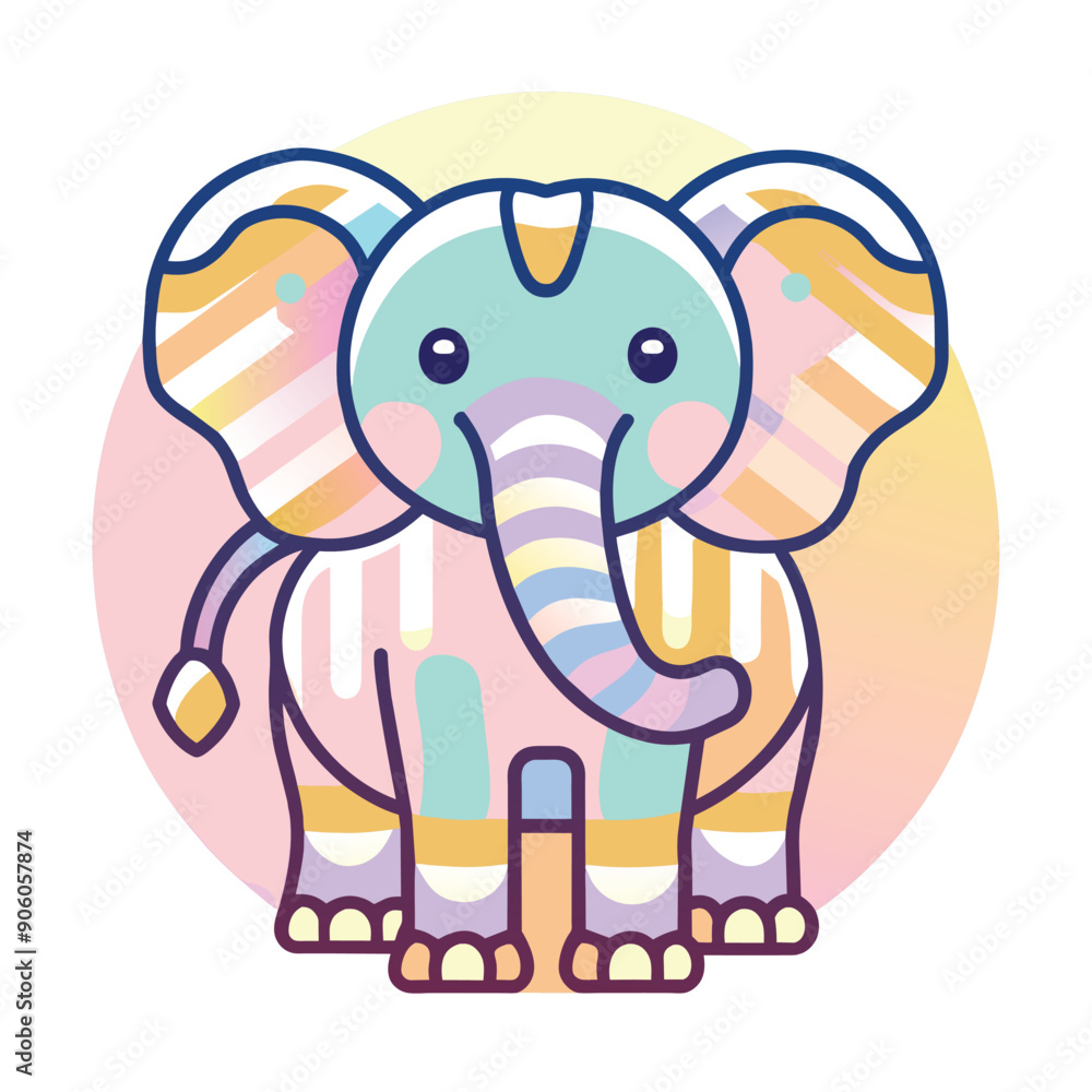 Fototapeta premium Cartoon Illustration of a Colorful Elephant with Striped Ears
