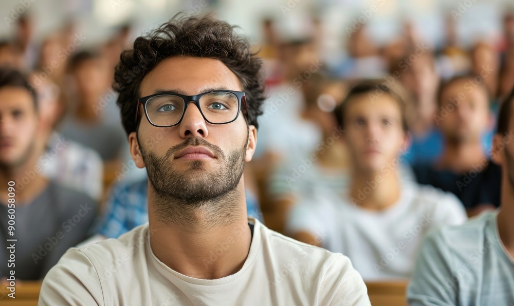 Innovative Learning: Male University Student in a Modern Classroom Setting Innovative Learning: Male University Student in a Modern Classroom Setting