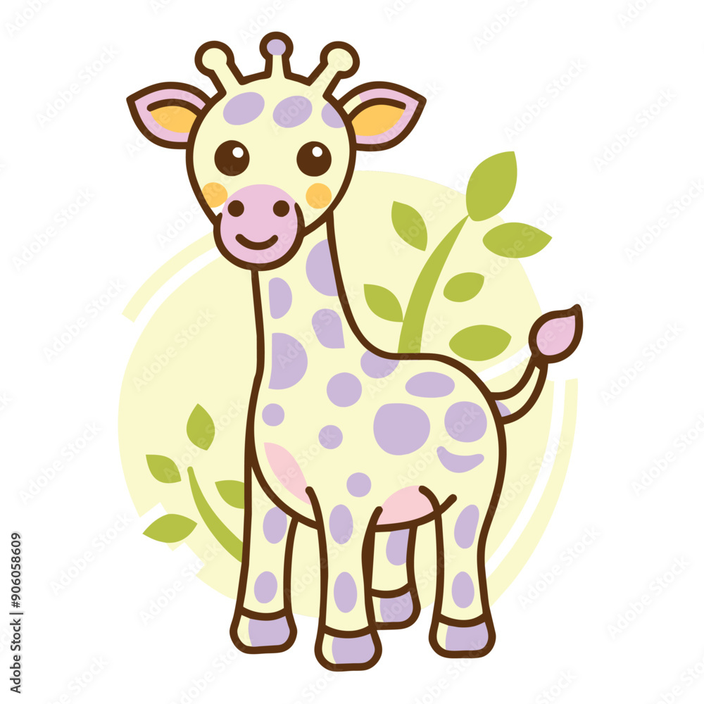 Cartoon Illustration of a Spotted Giraffe in a Green Meadow Cartoon Illustration of a Spotted Giraffe in a Green Meadow
