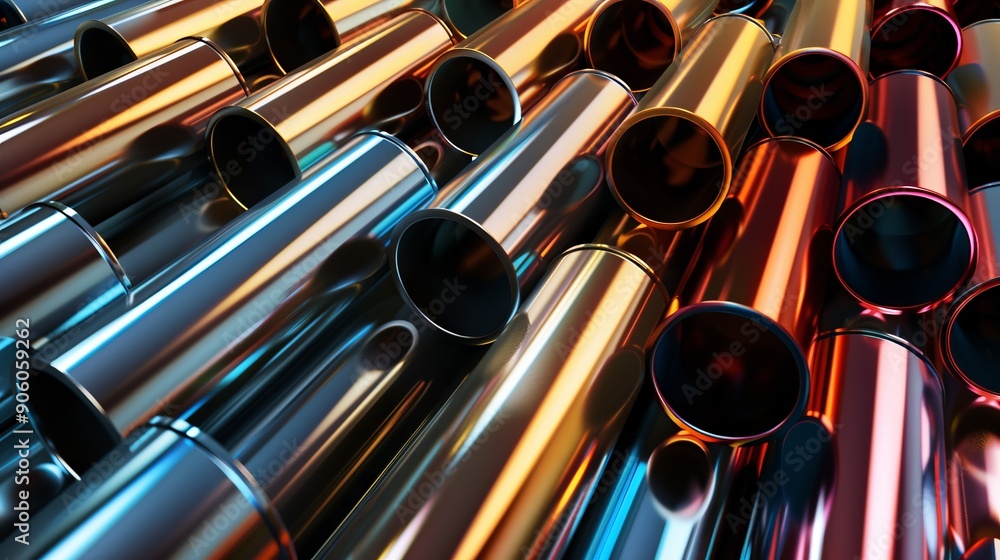Naklejka premium 3d rendered many shades of metal pipes