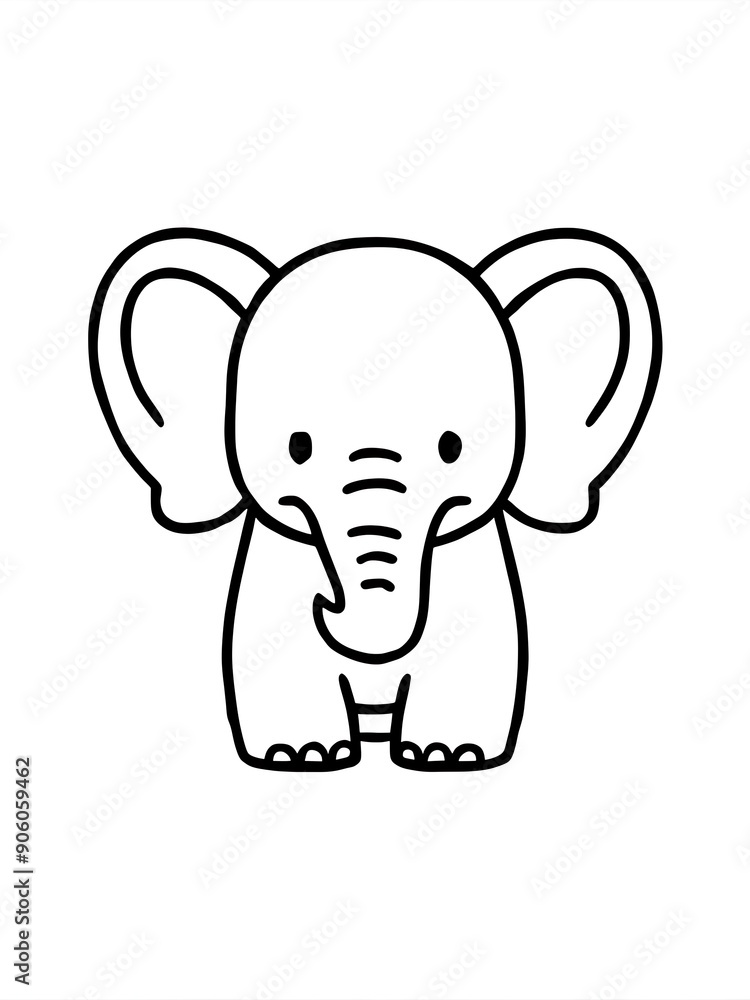 Fototapeta premium Cute elephant line art illustration, coloring page