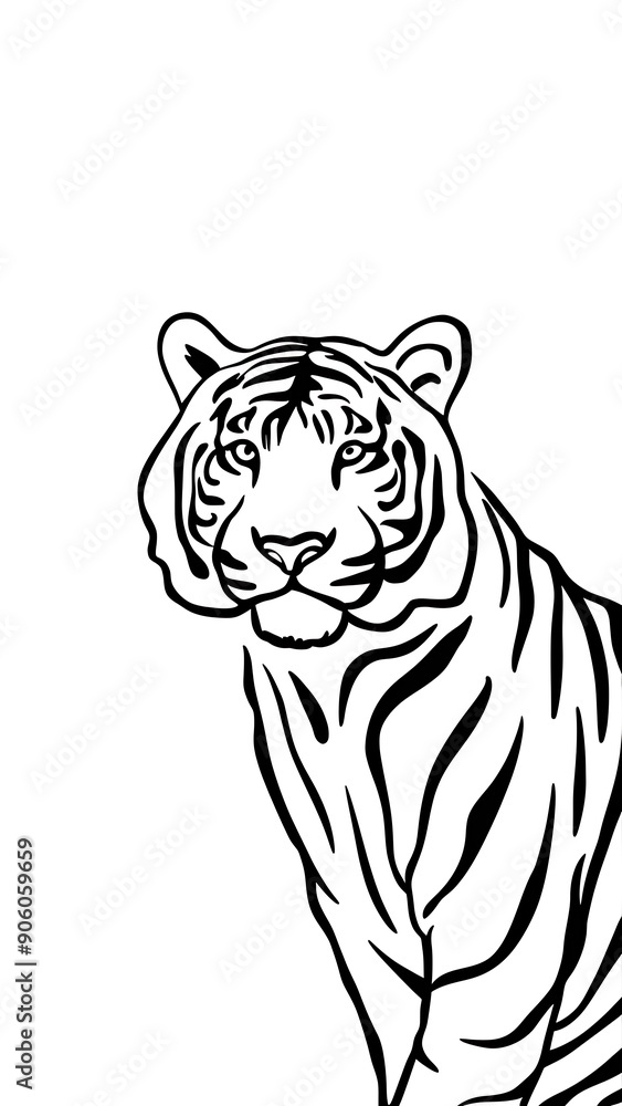Obraz premium Tiger line art illustration, coloring page 