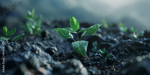 Young plant with drop of water in sunlight Growing plant grow up