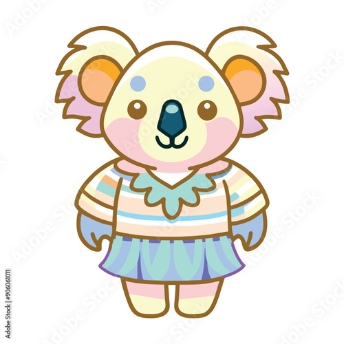 A Cartoon Koala Wearing a Striped Shirt and a Skirt