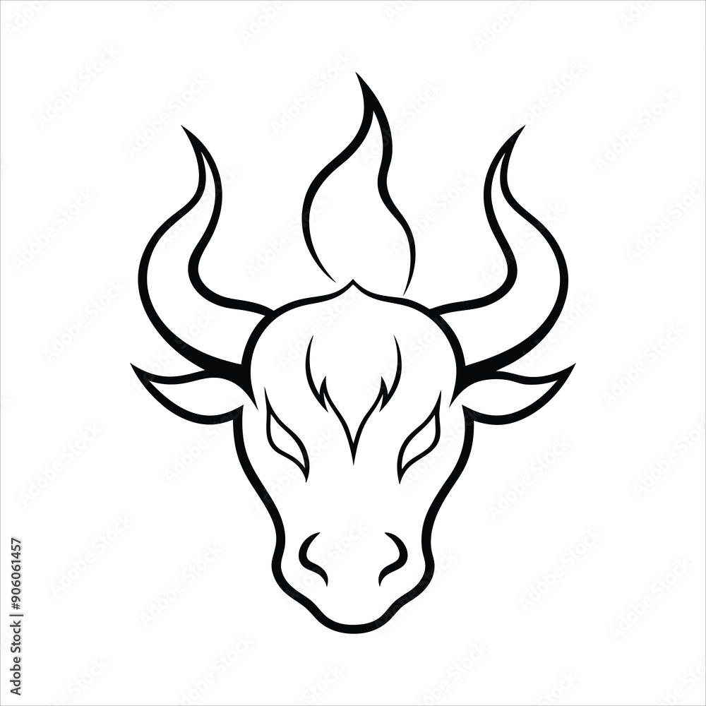 fuego ardiente como silueta con forma de cabeza de toro line art vector fuego ardiente como silueta con forma de cabeza de toro line art vector