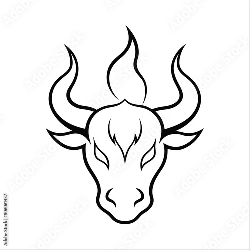 fuego ardiente como silueta con forma de cabeza de toro line art vector