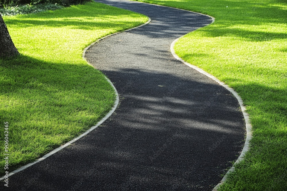 Winding asphalt path through green grass, cut out , ai Winding asphalt path through green grass, cut out , ai