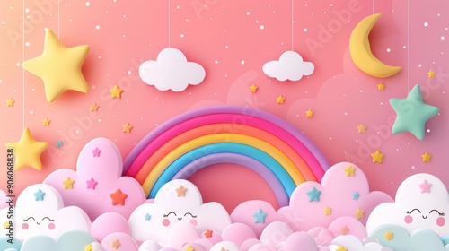Pink Background with Adorable Cartoon Illustrations