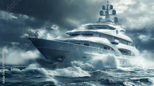 Beautiful large yacht caught in a storm