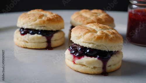 biscuits with blueberry jam on a plate