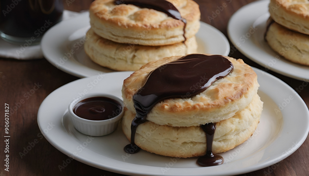 biscuits with chocolate sauce on top biscuits with chocolate sauce on top