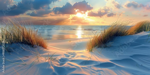 Meer. Baltic Sea Coast with Stunning Ocean View at Sunset on Sandy Beach