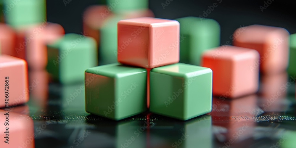 Fototapeta premium Abstract Still Life with Green and Pink Cubes