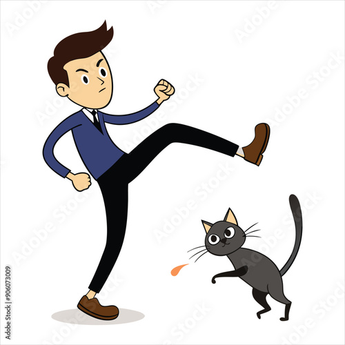 Man kicks stray cat art vector