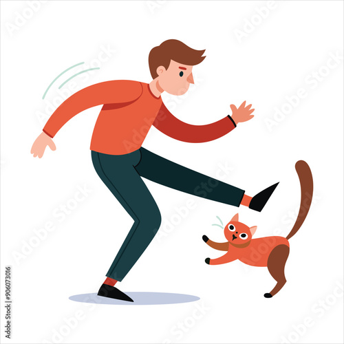 Man kicks stray cat art vector