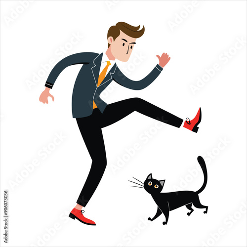 Man kicks stray cat art vector