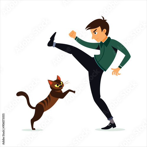 Man kicks stray cat art vector