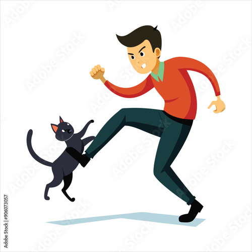 Man kicks stray cat art vector