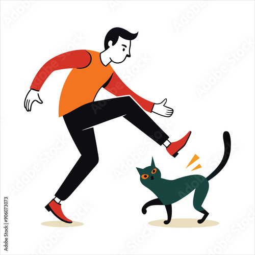 Man kicks stray cat art vector
