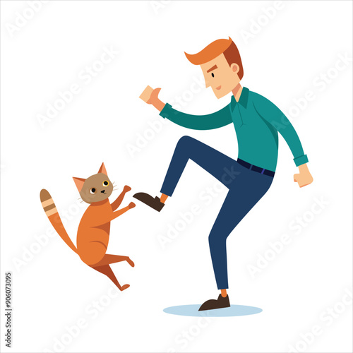 Man kicks stray cat art vector