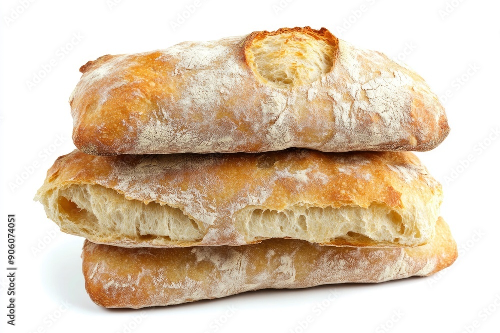 Ciabatta bread isolated on white background, full depth of field, ai Ciabatta bread isolated on white background, full depth of field, ai