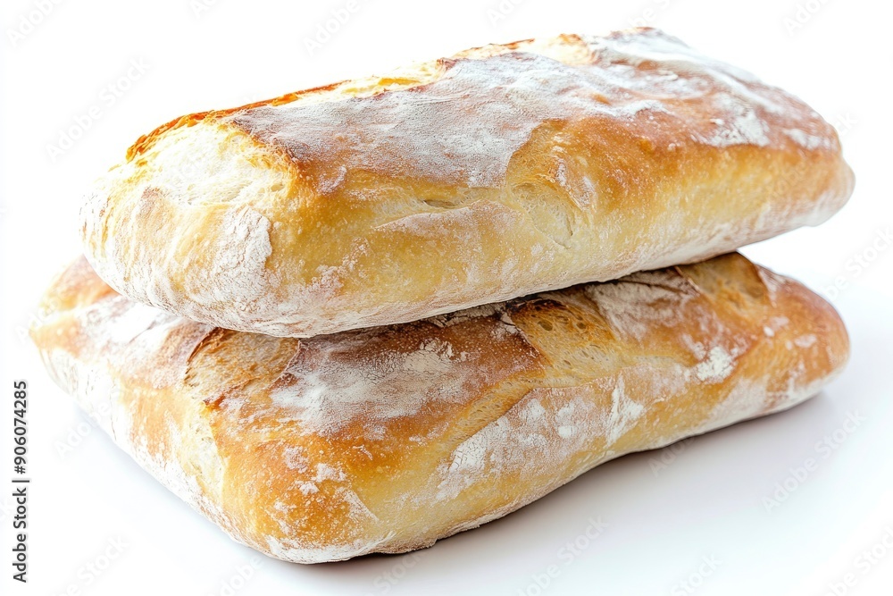Ciabatta bread isolated on white background, full depth of field, ai Ciabatta bread isolated on white background, full depth of field, ai