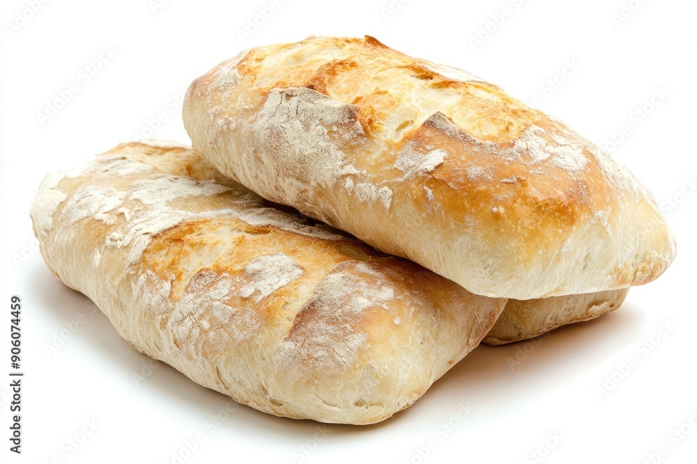 Ciabatta bread isolated on white background, full depth of field, ai Ciabatta bread isolated on white background, full depth of field, ai