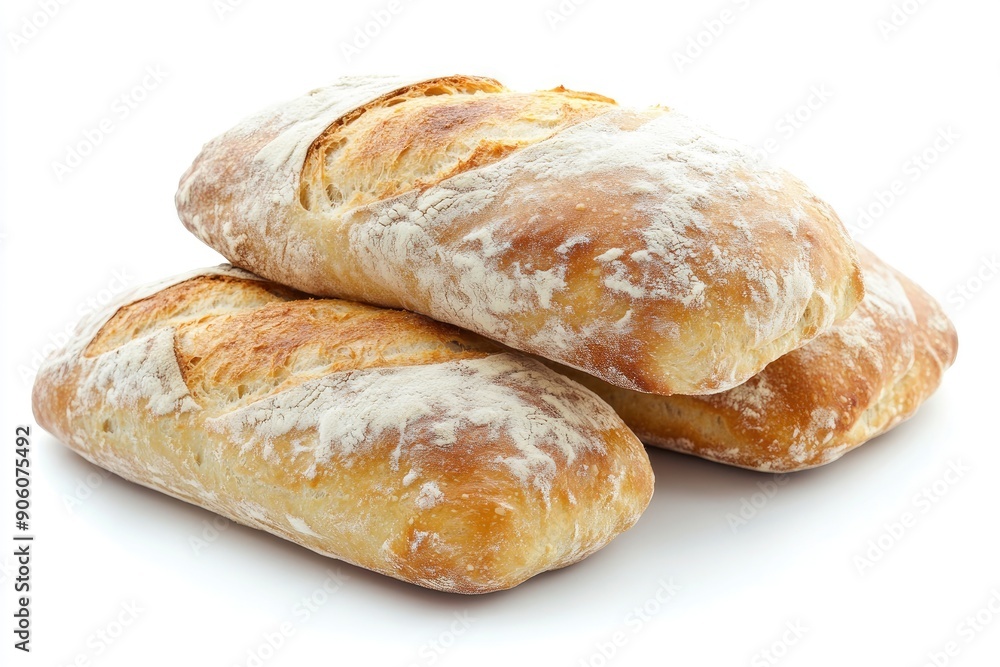 Ciabatta bread isolated on white background, full depth of field, ai Ciabatta bread isolated on white background, full depth of field, ai