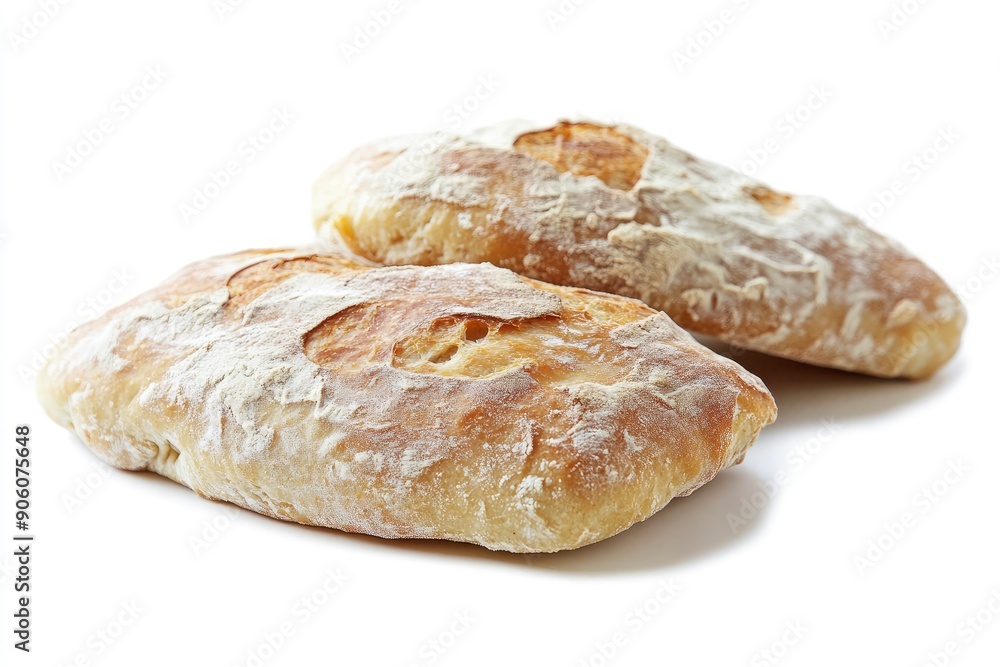 Ciabatta bread isolated on white background, full depth of field, ai Ciabatta bread isolated on white background, full depth of field, ai