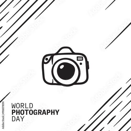 Simple hand drawn of camera with straight dotted lines