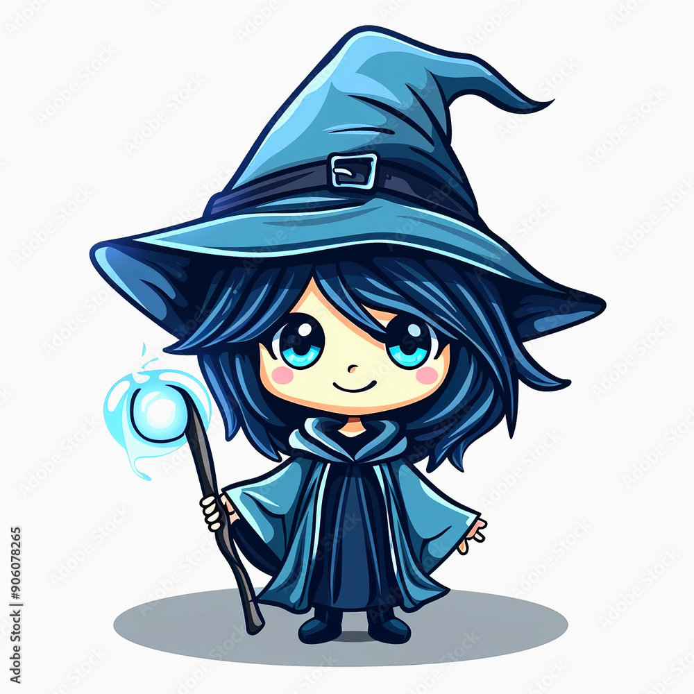 Cute Blue-Haired Witch with a Magic Wand Cute Blue-Haired Witch with a Magic Wand