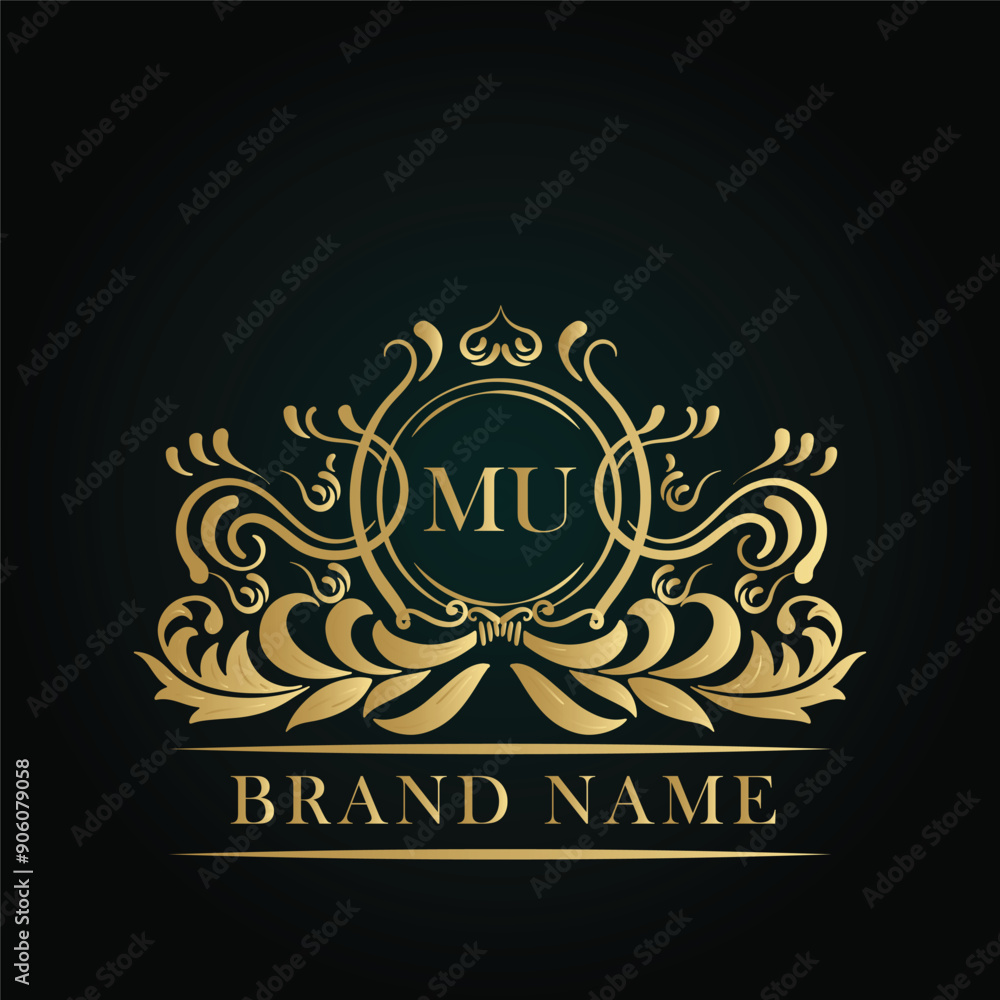 MU golden letter logo. MU logo initial Luxury ornament emblem. Golden template for cafe, bars, boutiques, invitations. Logo for business. Vintage elements. MU golden letter logo. MU logo initial Luxury ornament emblem. Golden template for cafe, bars, boutiques, invitations. Logo for business. Vintage elements.