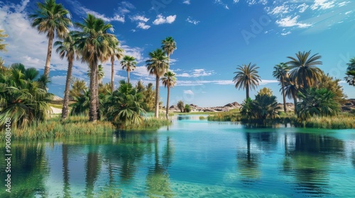 Palm Trees and Oasis Lake