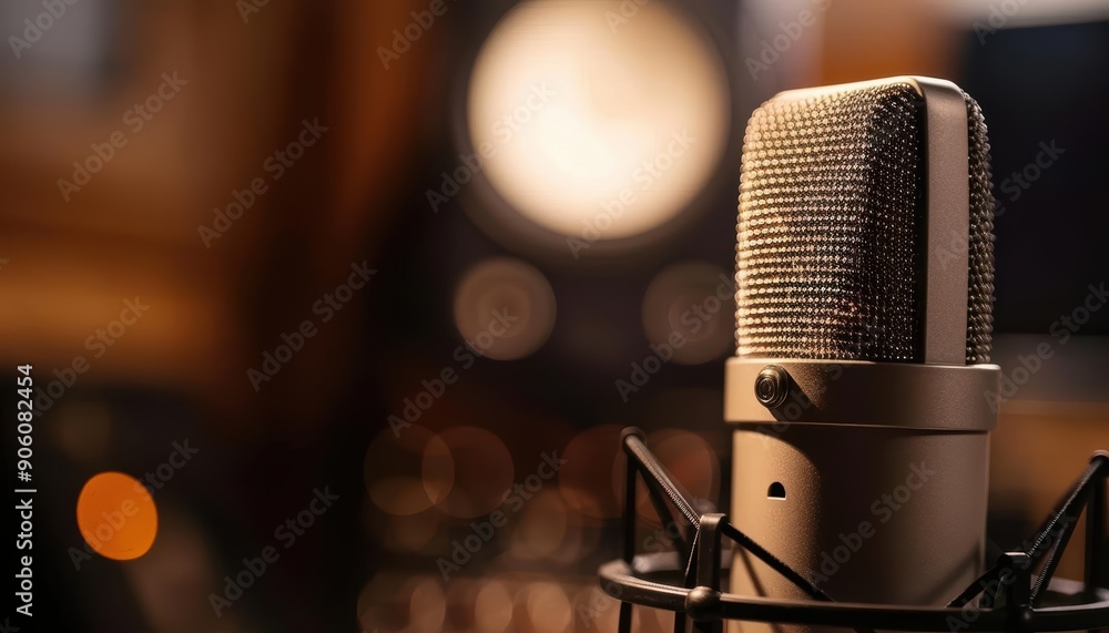 Close-up of a professional microphone in a recording studio. Close-up of a professional microphone in a recording studio.