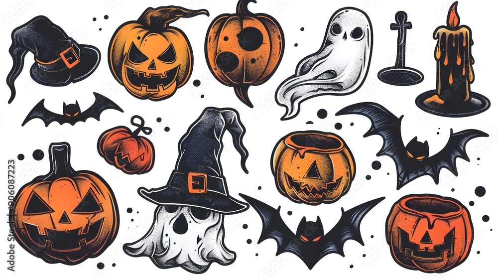 Spooky Halloween Stickers and Icons for Seasonal Crafts and Apparel Designs Spooky Halloween Stickers and Icons for Seasonal Crafts and Apparel Designs