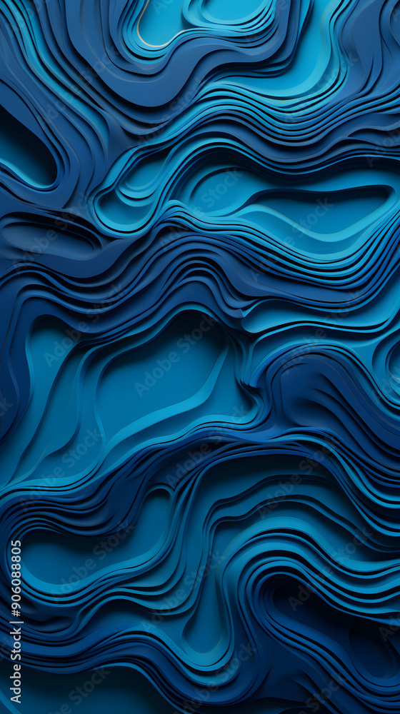 Fototapeta premium Digital blue linear mountain landscape poster wallpaper background