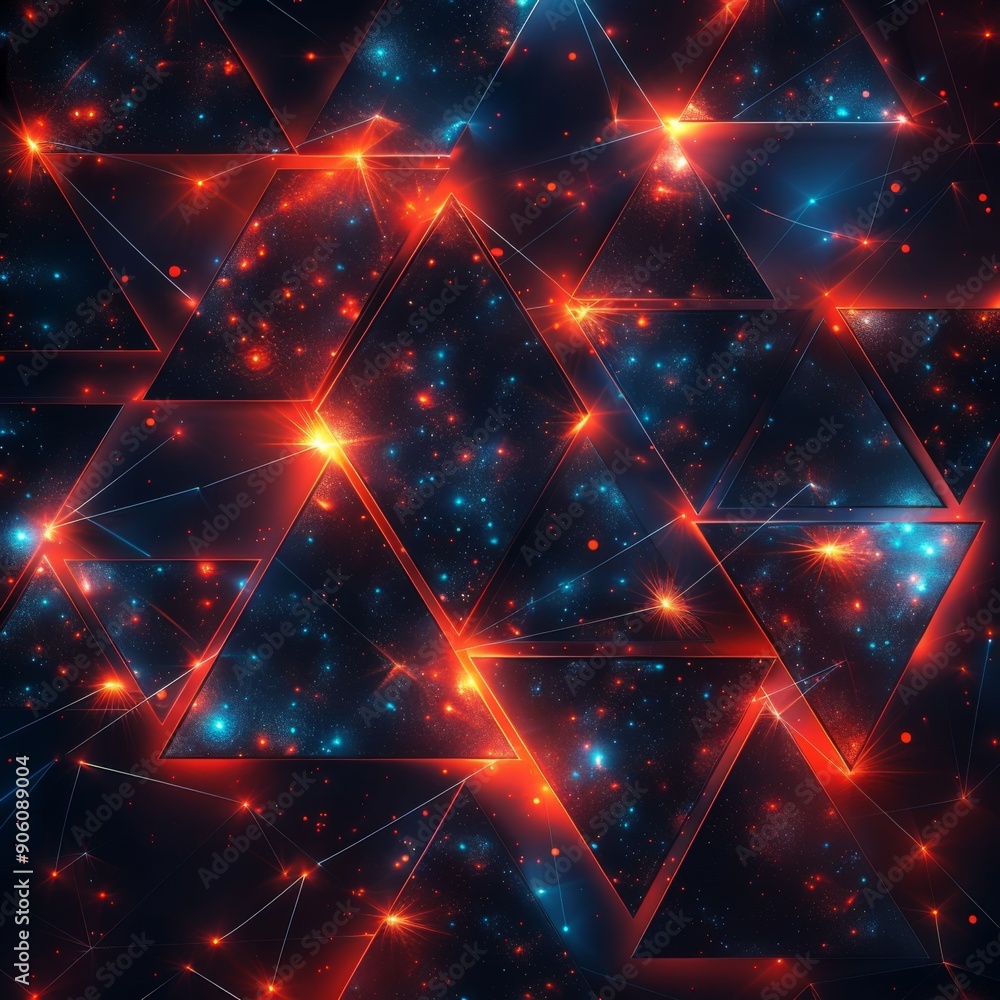 Glowing Geometric Shapes of Neon Red and Blue on a Black Particles Background, Radiant Particle Effects for a Futuristic and Dynamic Visual Impact Glowing Geometric Shapes of Neon Red and Blue on a Black Particles Background, Radiant Particle Effects for a Futuristic and Dynamic Visual Impact
