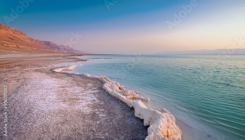 Dead sea salty shore. Wild nature. Tropical landscape. Summertime. photo