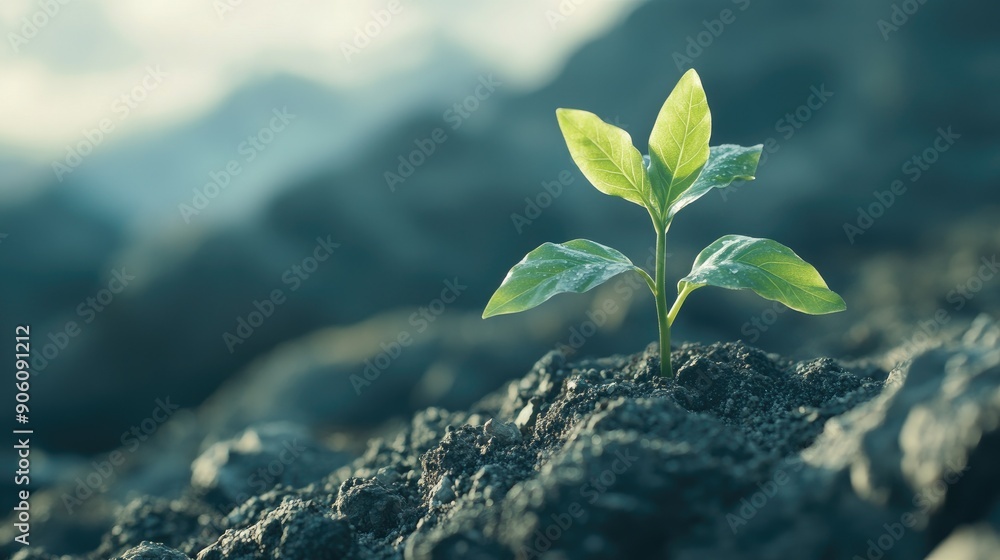 Green plant growing out of the Earth, symbolizing nature conservation with copy space. Green plant growing out of the Earth, symbolizing nature conservation with copy space.