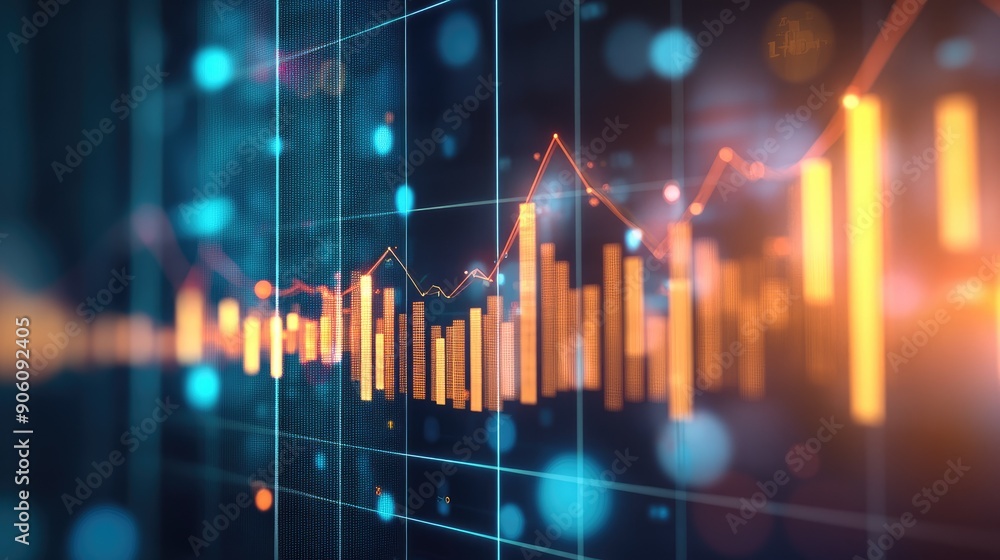 Successful business chart on a digital screen, highlighting a positive trend in data. Successful business chart on a digital screen, highlighting a positive trend in data.