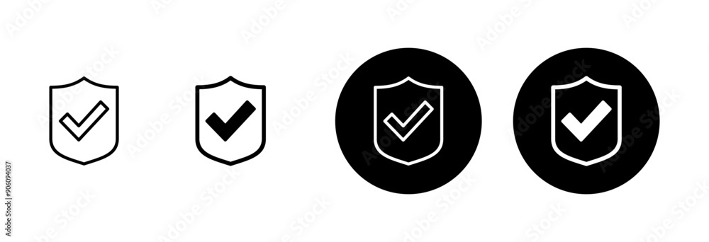Shield check mark icon vector isolated on white background. Protection approve sign. Safe icon vector Shield check mark icon vector isolated on white background. Protection approve sign. Safe icon vector