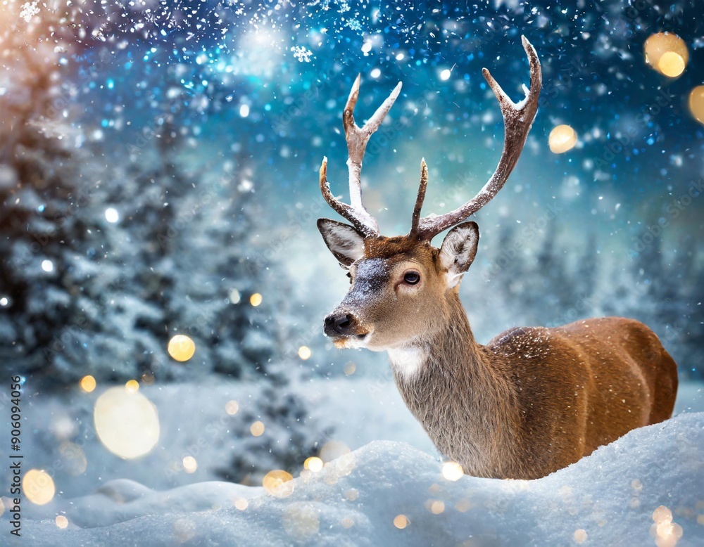 Deer in a snow on Christmas background. Winter wonderland. Deer in a snow on Christmas background. Winter wonderland.