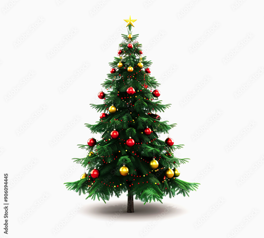 Decorated Christmas Tree with Red and Gold Ornaments Decorated Christmas Tree with Red and Gold Ornaments