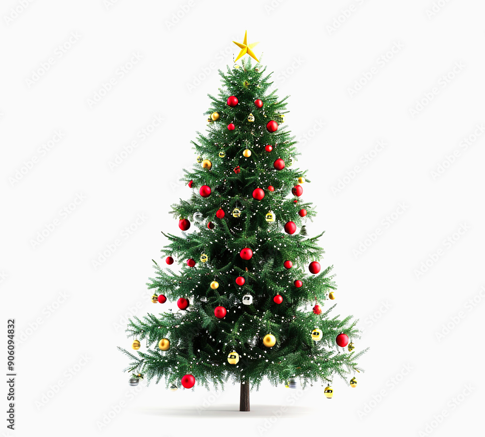 Decorated Christmas Tree with Red and Gold Ornaments Decorated Christmas Tree with Red and Gold Ornaments