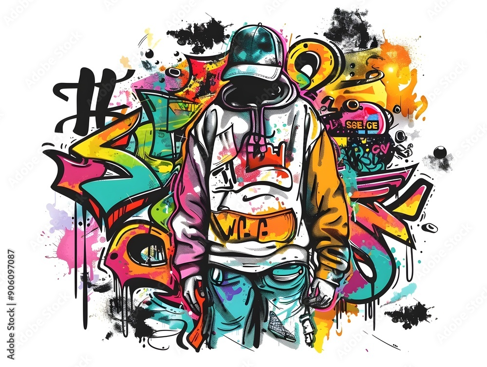 Fototapeta premium Stylish Streetwear Graffiti Sticker Design for Vibrant Fashion and Urban Culture Expression