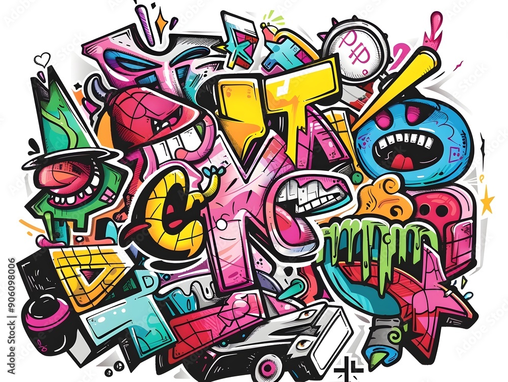 Obraz premium Stylish Streetwear Graffiti Sticker Design with Abstract Shapes and Vibrant Colors