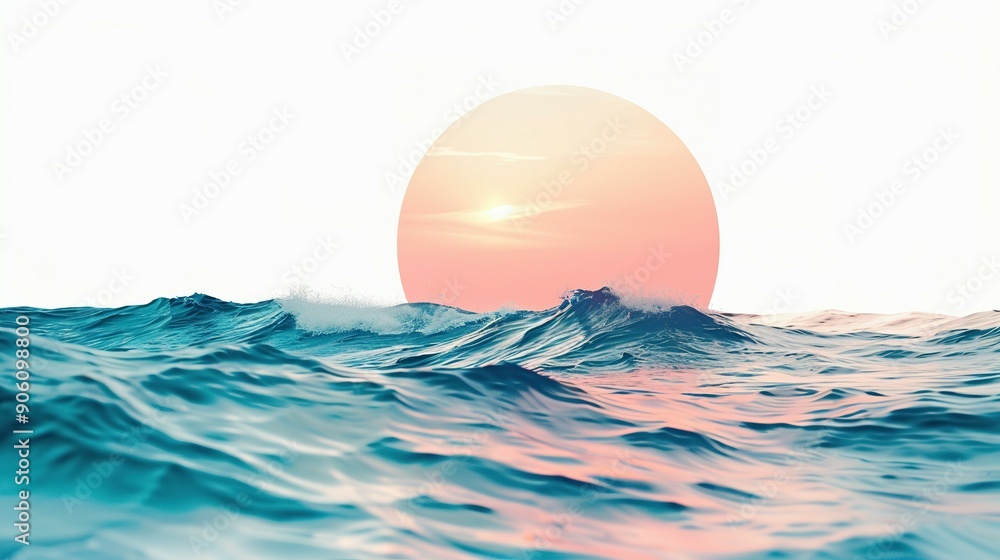 Ocean Waves with Overlapping Sunset Circle Ocean Waves with Overlapping Sunset Circle