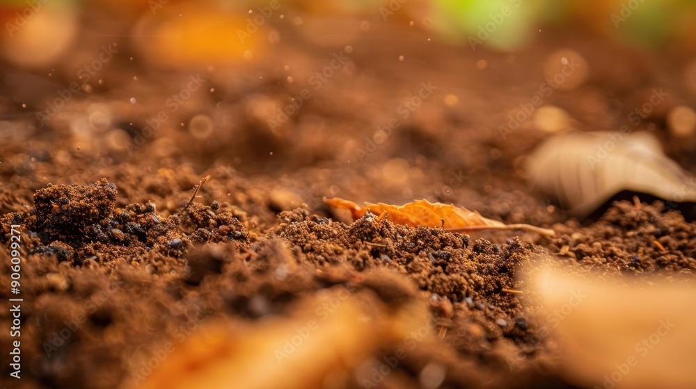Close-up of dry leaves on brown soil. Close-up of dry leaves on brown soil.