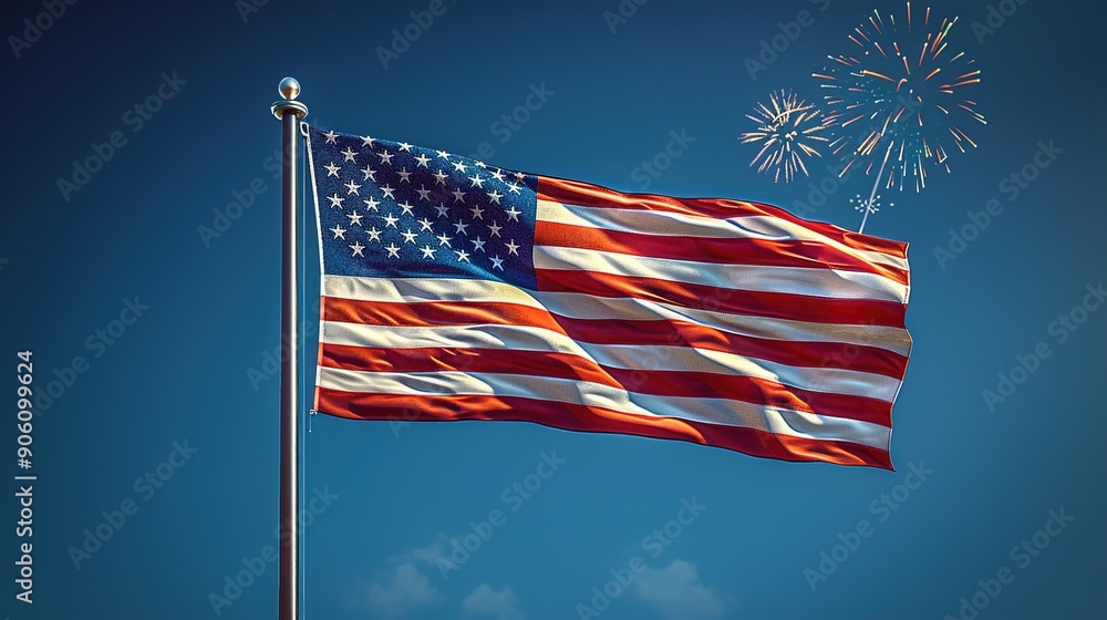 Obraz premium USA flag with fireworks background for 4 july independence day